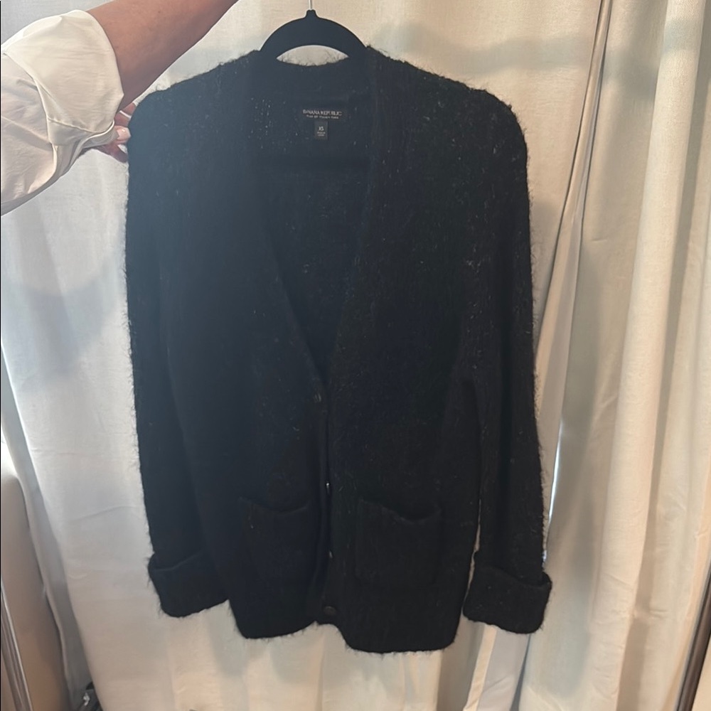 Banana Republic Black Fuzzy Cardigan Sweater
